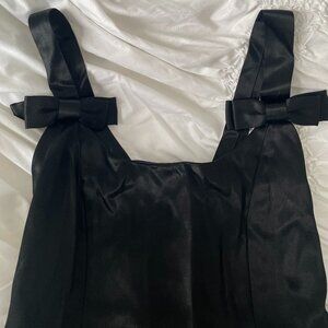 Long, Flute-Style Black Satin Formal Dress